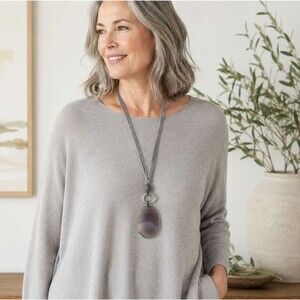J Jill Agate Pendant Necklace Gray Stone Velvet Cord Wearever Adjustable Coastal